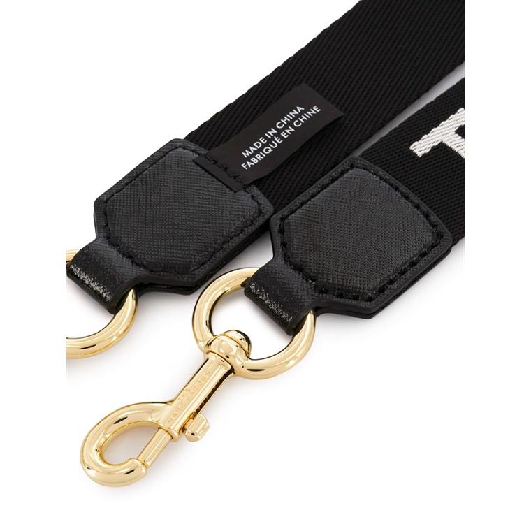 Marc Jacobs The Slim Logo Webbing Strap, Black/Gold